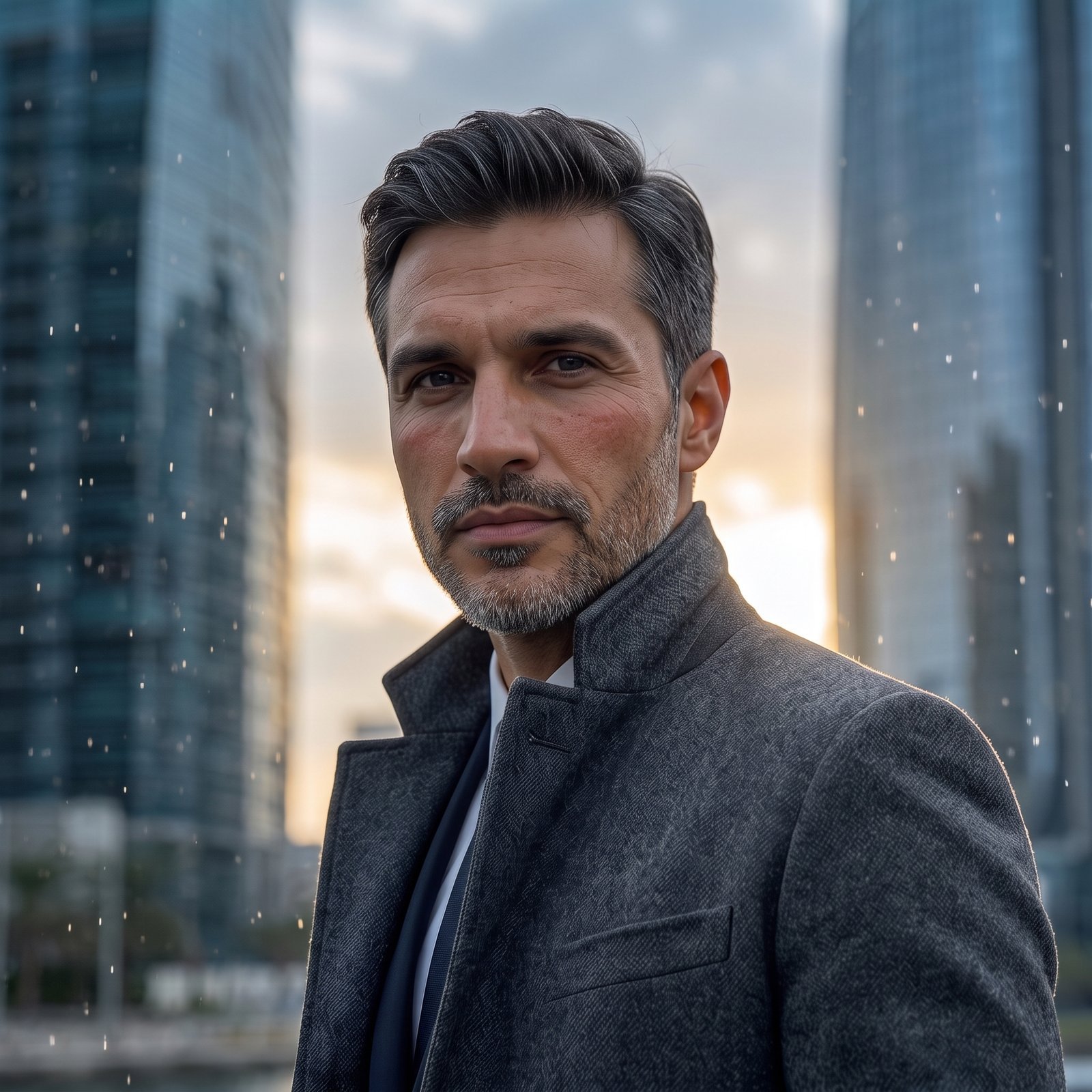 A 45-year-old European and American male, mature and steady, with an elegant and relaxed temperament. Face shape: round in the center…