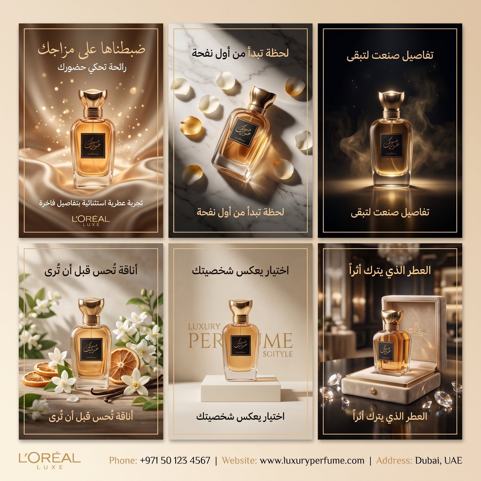 Transform the attached perfume product image into a high-quality, professional luxury fragrance social media advertising campaign with…