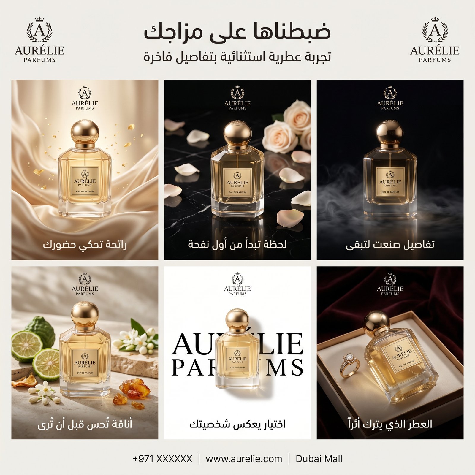 Transform the attached perfume product image into a high-quality, professional luxury fragrance social media advertising campaign with…